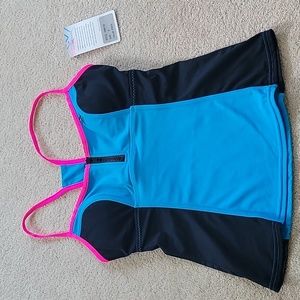 WOMENS ZEROXPOSURE TANKINI SWIM TOP SZ 6 4  BLUE PINK BLACK ZIP FRONT RACERBACK